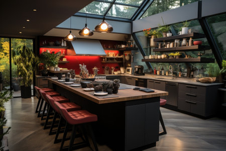 Kitchen and dining area in a large houseの素材