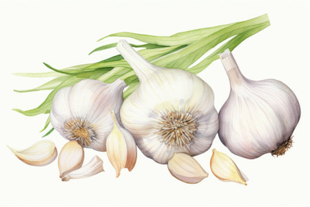 Illustration of garlic close up.の素材