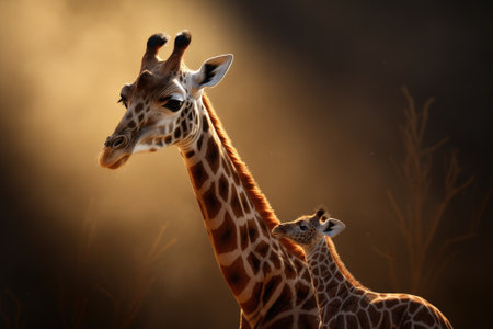 Mom and baby giraffe faceの素材