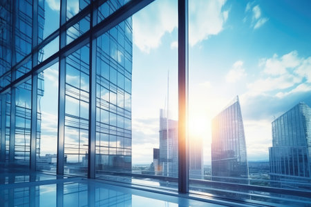 View of modern business skyscrapers glass and sky view landscape of commercial building.の素材