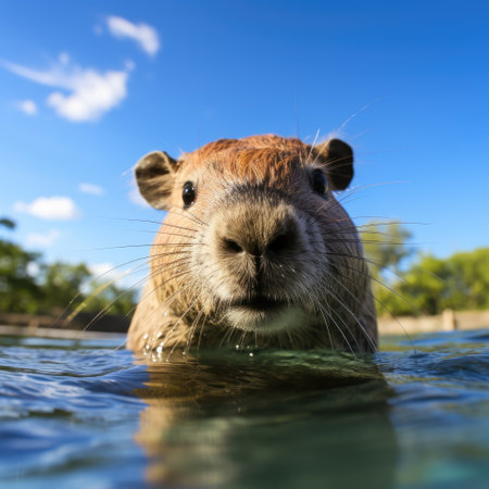 Beaver standing in the waterの素材