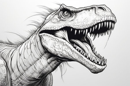 Portrait illustration of raptor dinosaur head on white backgroundの素材