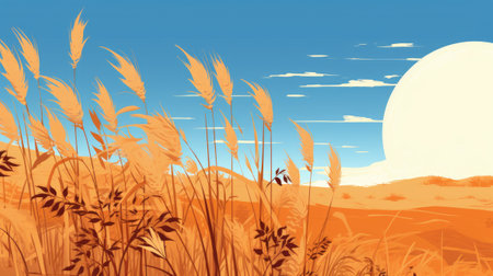 The harvest moon and Japanese pampas grass.の素材