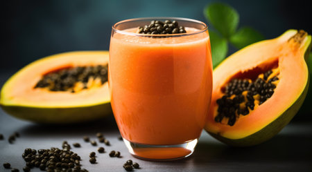 Papaya smoothie selective focus detox diet food vegetarian food healthy eating concept.の素材