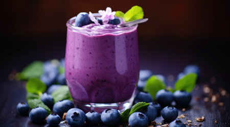 Blueberry smoothie selective focus detox diet food vegetarian food healthy eating concept.の素材