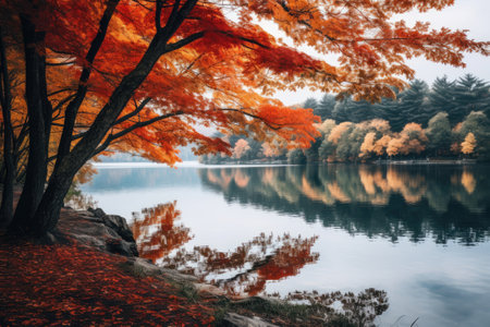 Autumn landscape with lake and treesの素材