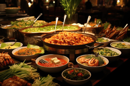 Traditional Asian food sold in an European shopping mall food court.の素材
