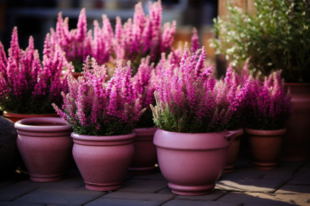 Decorative heather calluna in clay pots.の素材