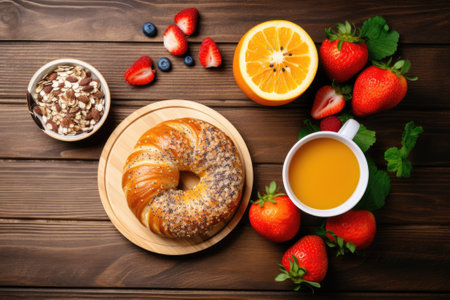 Healthy breakfast on a wooden table.の素材