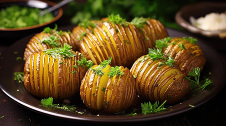 Freshly baked hasselback potatoesの素材