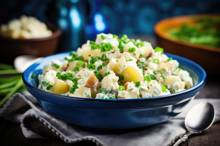 Potato salad with eggs and green onionの素材
