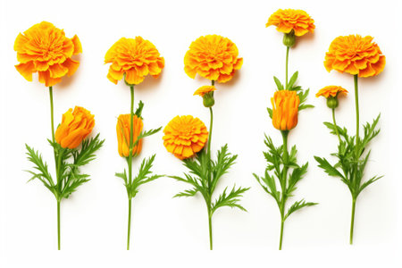 Orange marigold flowers on a white backgroundの素材