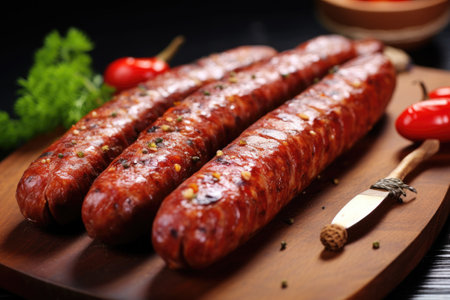 Traditional dried sausage on cutting boardの素材