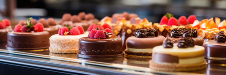 Small cakes on display at the patisserie counterの素材