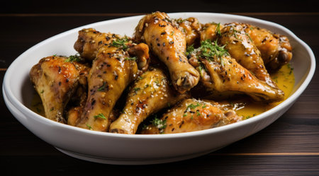 Baked chicken wings and legs in honey mustard sauceの素材