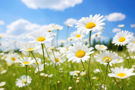 Meadow with lots of white spring daisy flowersの素材
