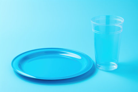 A set of disposable plastic utensils. The concept of ecology and recycling of plastic waste.の素材