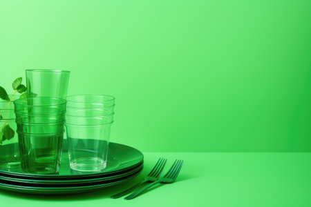 A set of disposable plastic utensils. The concept of ecology and recycling of plastic waste.の素材
