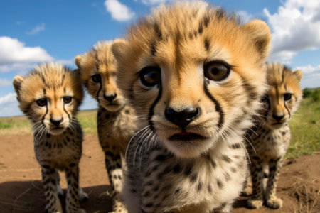 A group of young small teenage cheetahs.の素材