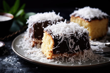 Lamingtons, sponge cake with chocolate and coconut.の素材