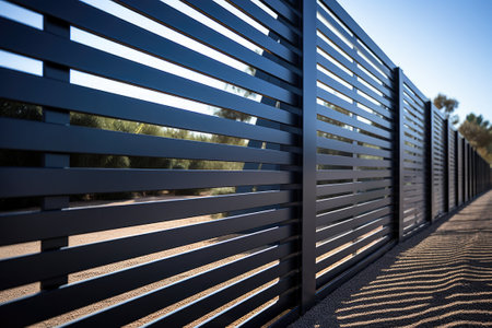 Modern metal fence for fencing the yard area.の素材