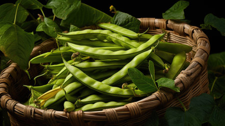 Heap of freshly picked green beans. Harvesting, autumn.の素材