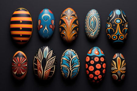 Collection of painted smooth river stones.の素材