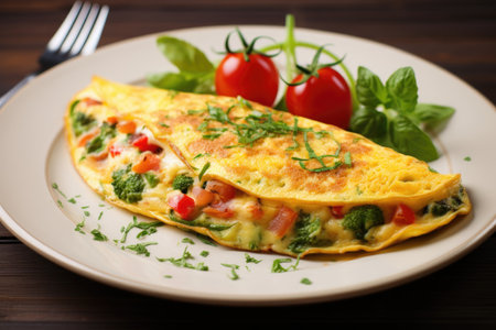 Healthy breakfast food, stuffed egg omelette with vegetablesの素材
