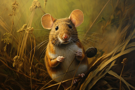 Wild mouse sitting on hind legsの素材