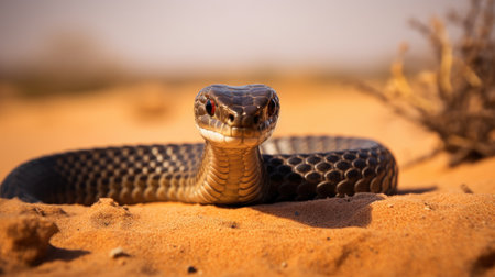Black snake on the sandの素材
