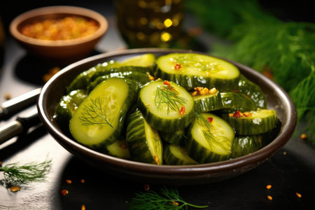 Pickled cucumbers with dillの素材