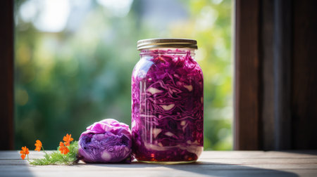Homemade sauerkraut in a jarの素材