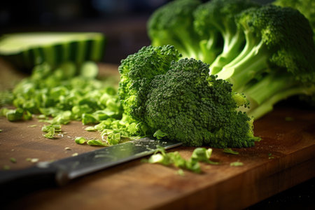 Cutting broccoli on a cutting board. Generative AIの素材