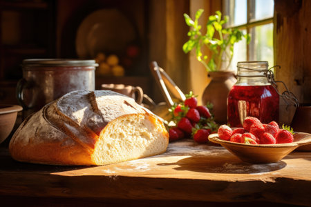Homemade bread and strawberry jam. Generative AIの素材