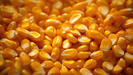 Ripe corn kernels as background, top view. Generative AIの素材