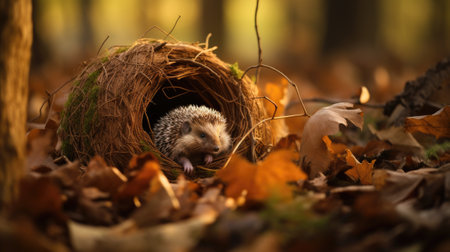Beautiful hedgehog in natural habitat outdoors in the nature. Generative AIの素材