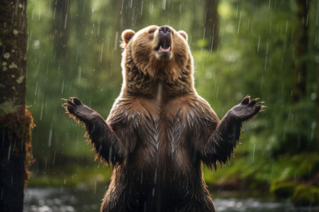 Big brown bear in a forest. Generative AIの素材