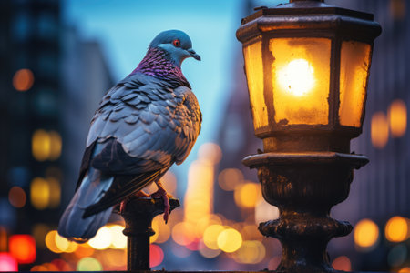 Closeup of gray pigeon bird on a city street. Generative AIの素材