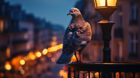 Closeup of gray pigeon bird on a city street. Generative AIの素材