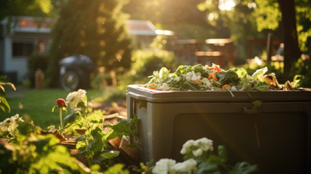 Compost bin in the garden. Generative AIの素材