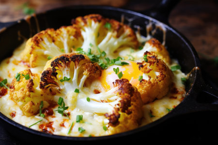 Cauliflower baked with egg and cheese. Generative AIの素材