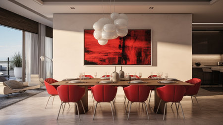 Modern setting in the dining area of the apartment. Generative AIの素材