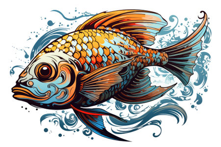Fish tattoo over a white background. Generative AIの素材