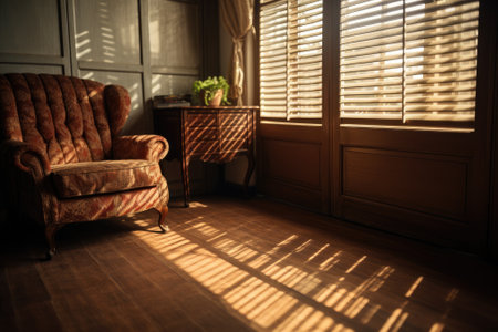 Blinds on the window in a living room interior. Generative AIの素材