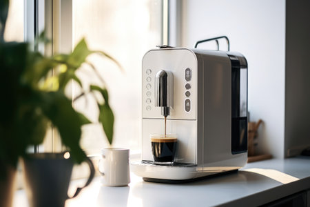 Sleek coffee machine enhances kitchen aesthetics. Generative AIの素材