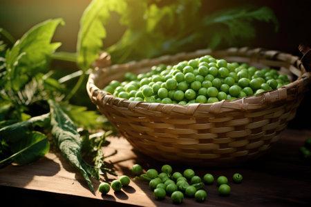 Fresh green peas in basket. Generative AIの素材