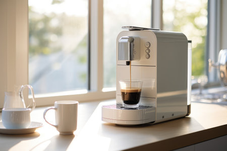 Sleek coffee machine enhances kitchen aesthetics. Generative AIの素材