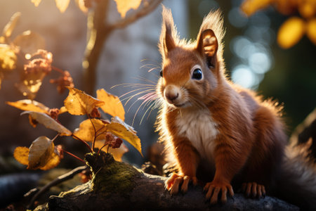 Squirrel sitting on a tree branch. Generative AIの素材