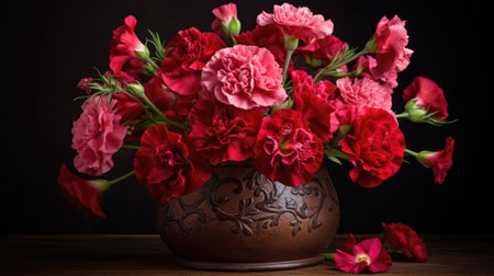 Bouquet of carnations in ceramic pot. Generative AIの素材