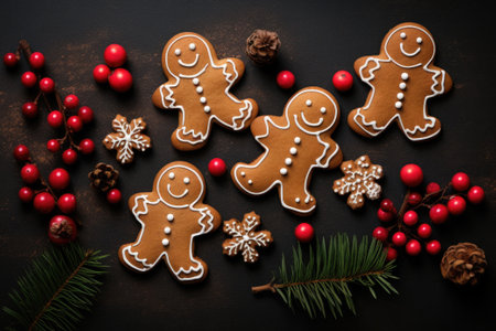 Christmas background with gingerbread cookies. Generative AIの素材